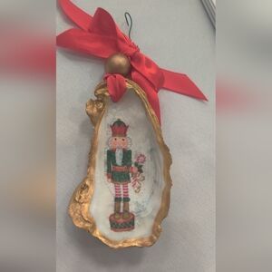 Handmade Decoupage Nutcracker Oyster Shell Christmas Ornament